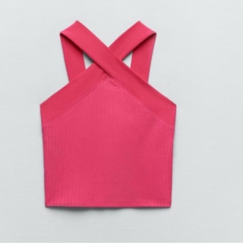 Zara Pink Cross-Strap Crop Top - Picture 2 of 4